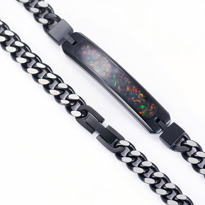 Black Fire Opal Glowstone Cuban Link ID Bracelet - Patrick Adair Designs