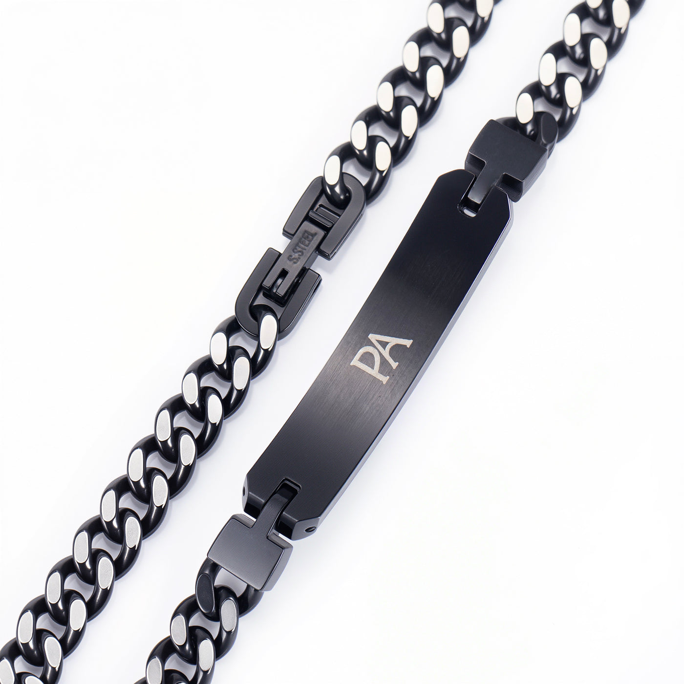 Black Fire Opal Glowstone Cuban Link ID Bracelet - Patrick Adair Designs