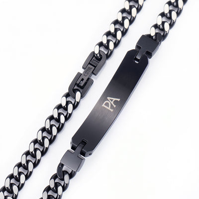 Black Fire Opal Glowstone Cuban Link ID Bracelet - Patrick Adair Designs