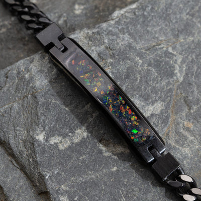 Black Fire Opal Glowstone Cuban Link ID Bracelet - Patrick Adair Designs