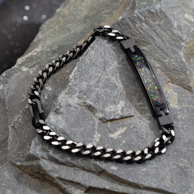 Black Fire Opal Glowstone Cuban Link ID Bracelet - Patrick Adair Designs