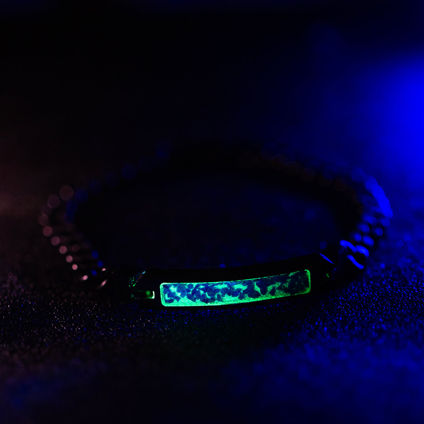 Black Fire Opal Glowstone Cuban Link ID Bracelet - Patrick Adair Designs