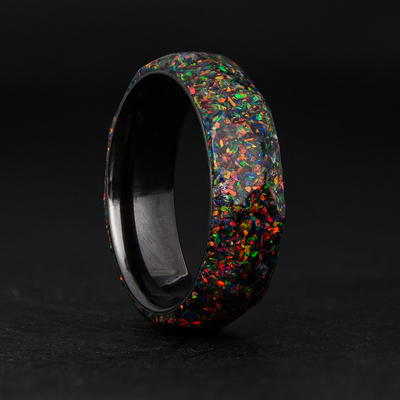 Obsidian Black Fire Opal Ring