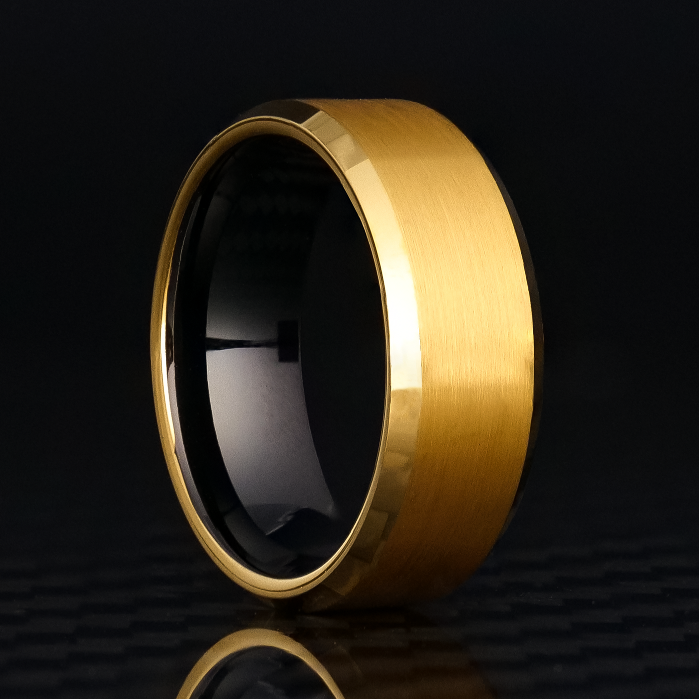 8mm Beveled Gold Tungsten Ring