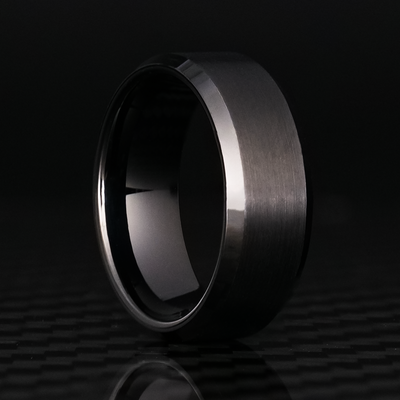 8mm Beveled Black Tungsten Ring