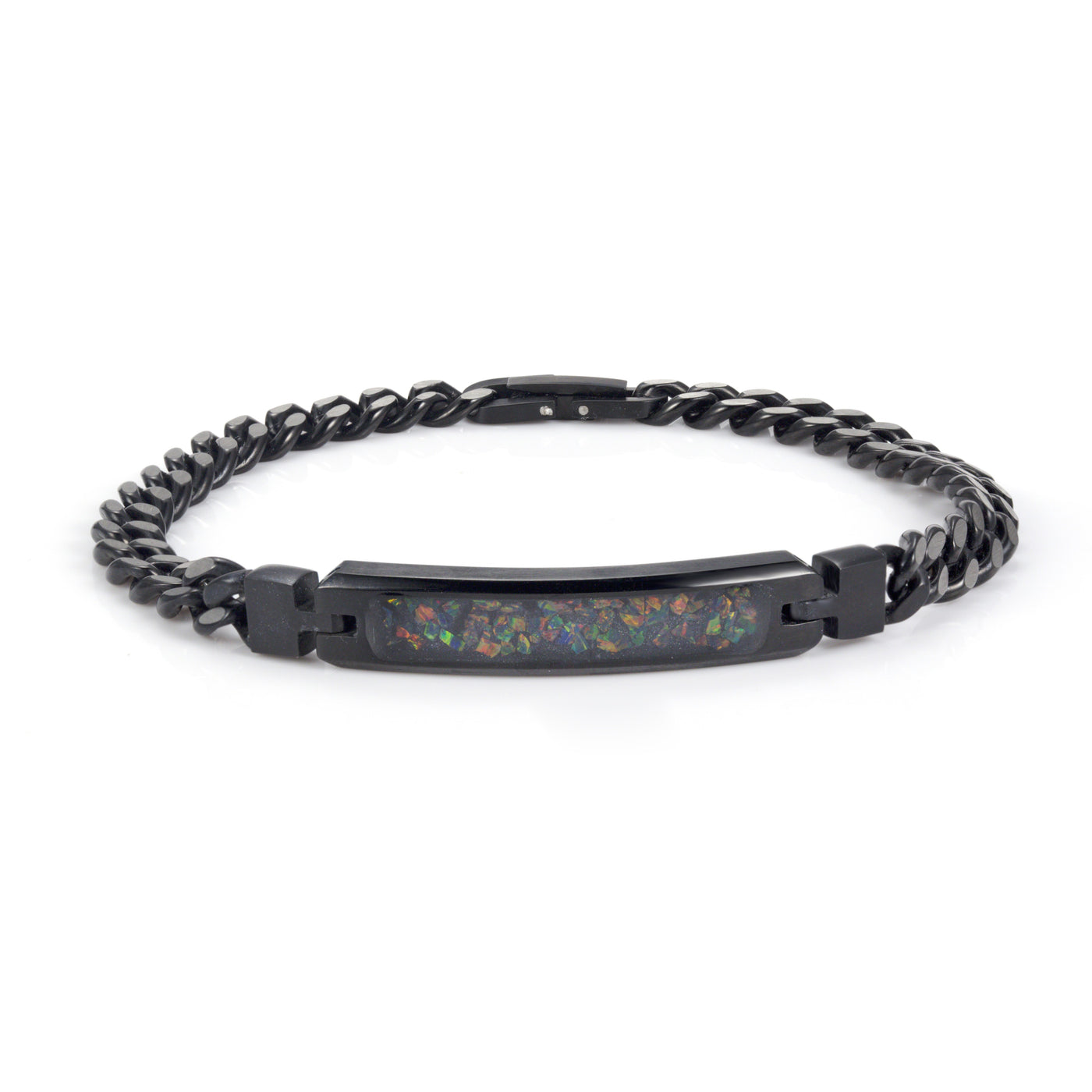 Black Fire Opal Glowstone Cuban Link ID Bracelet - Patrick Adair Designs