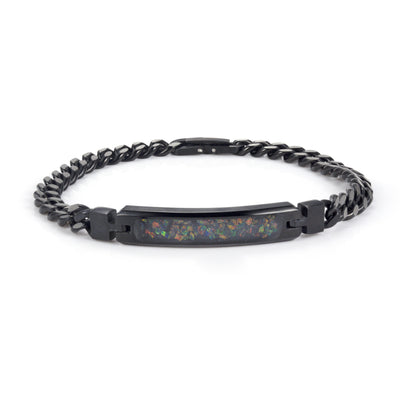 Black Fire Opal Glowstone Cuban Link ID Bracelet - Patrick Adair Designs