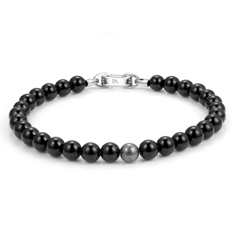 Meteorite and Black Onyx Beaded Bracelet