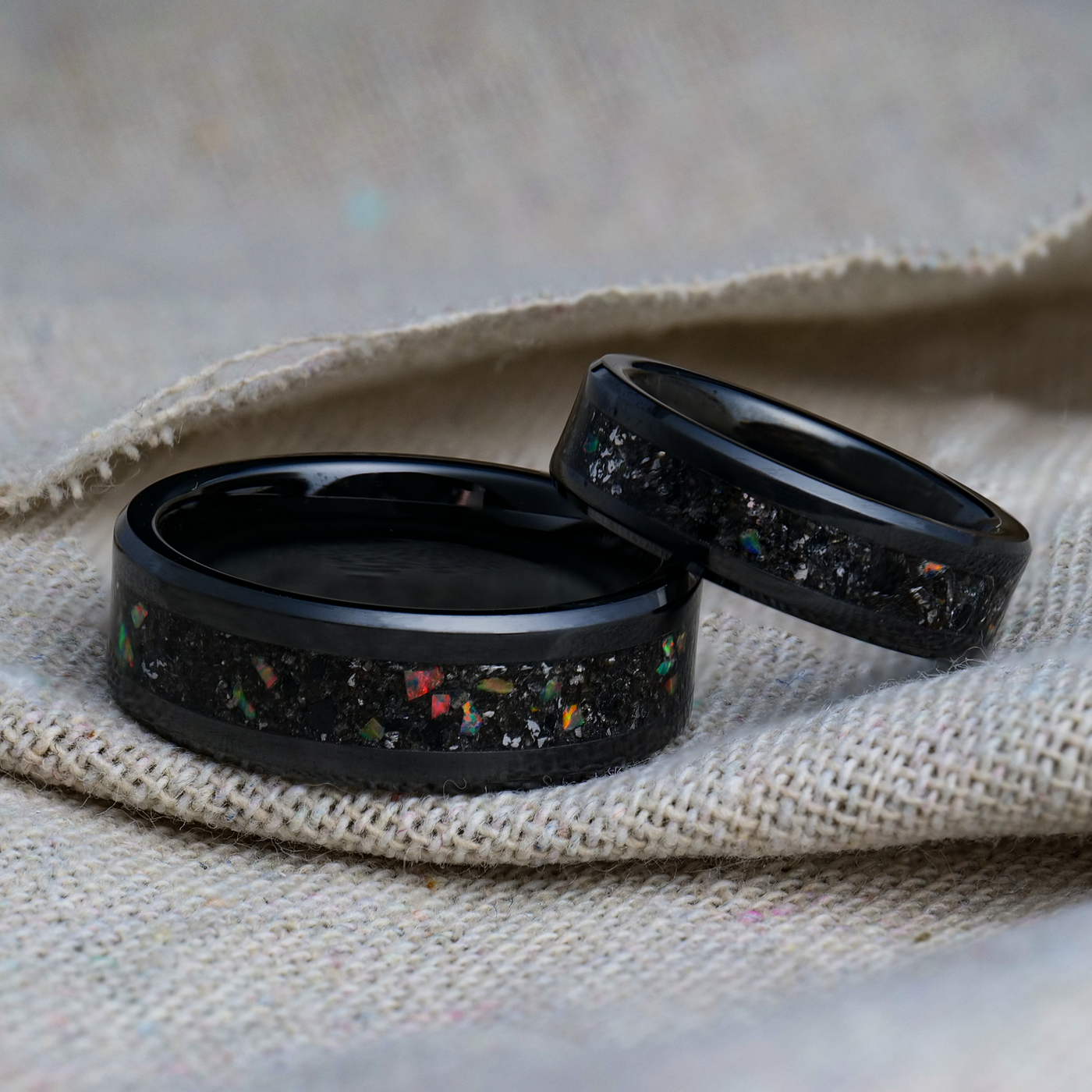 Matching Black Tourmaline Glowstone Ring on Black Ceramic