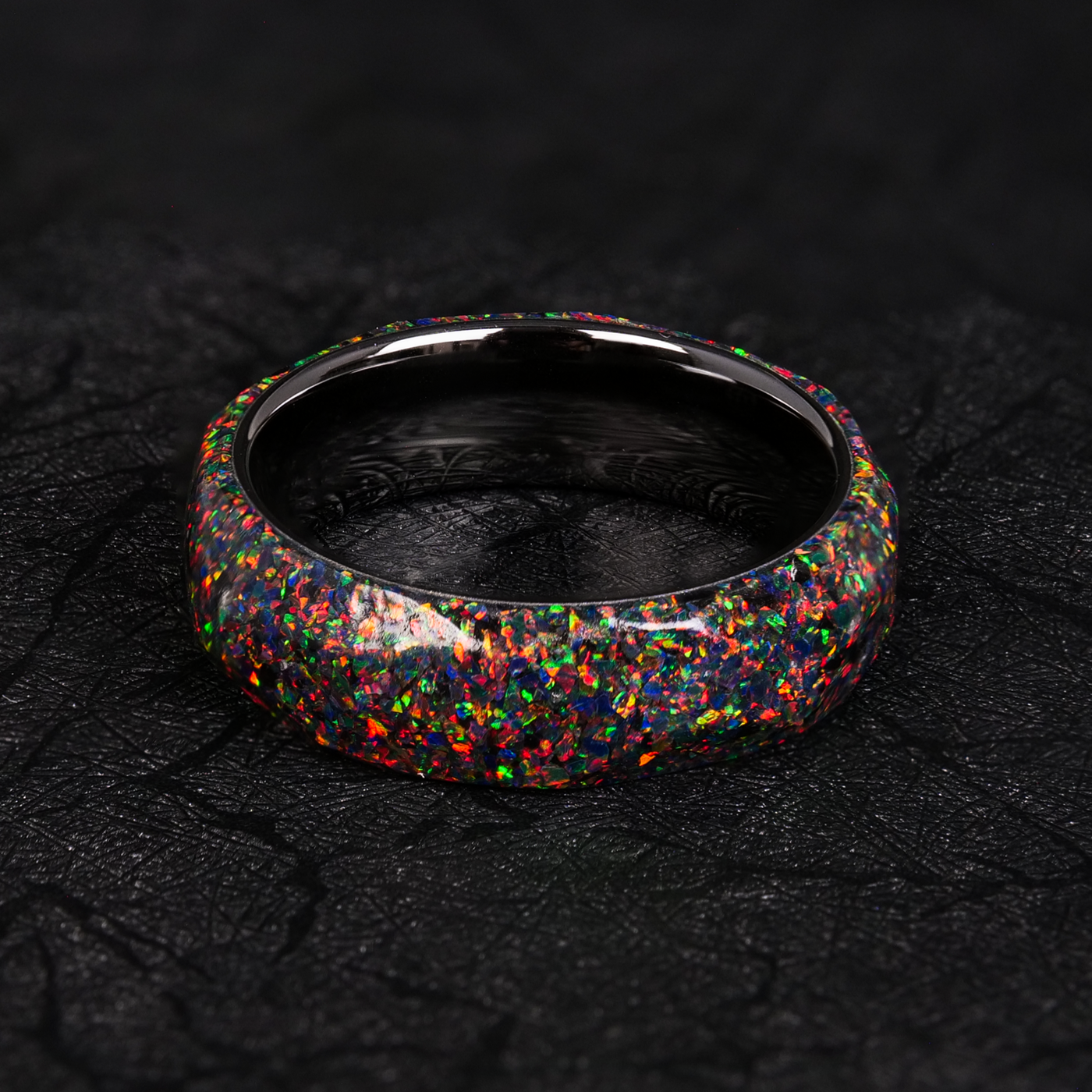 Obsidian Black Fire Opal Ring