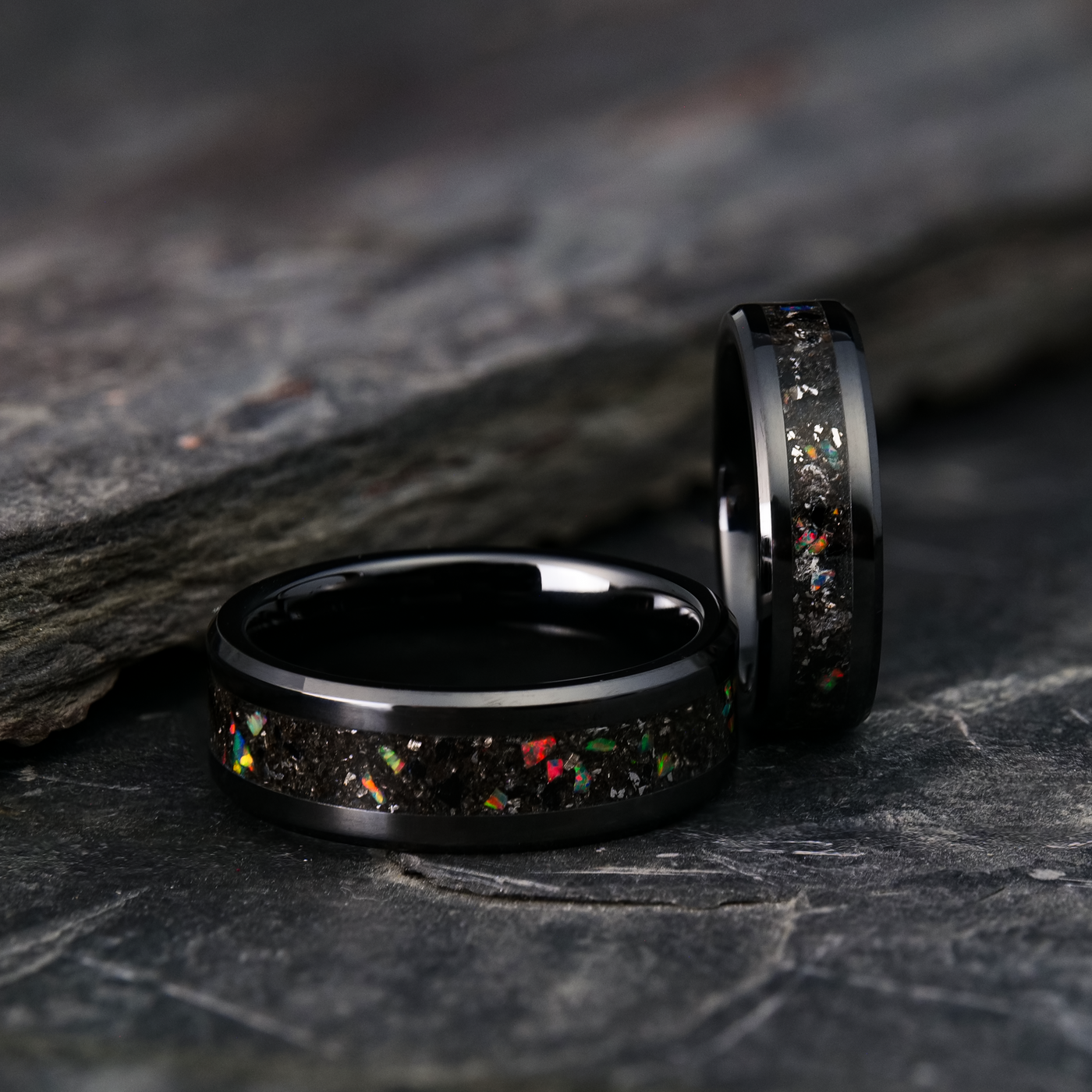 Matching Black Tourmaline Glowstone Ring on Black Ceramic