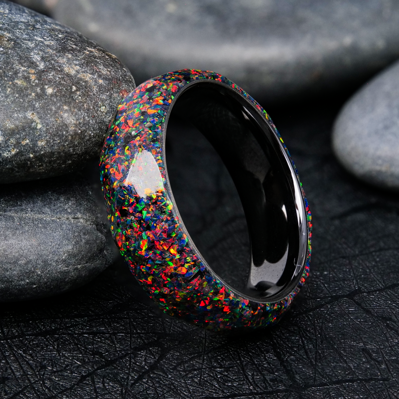 Obsidian Black Fire Opal Ring