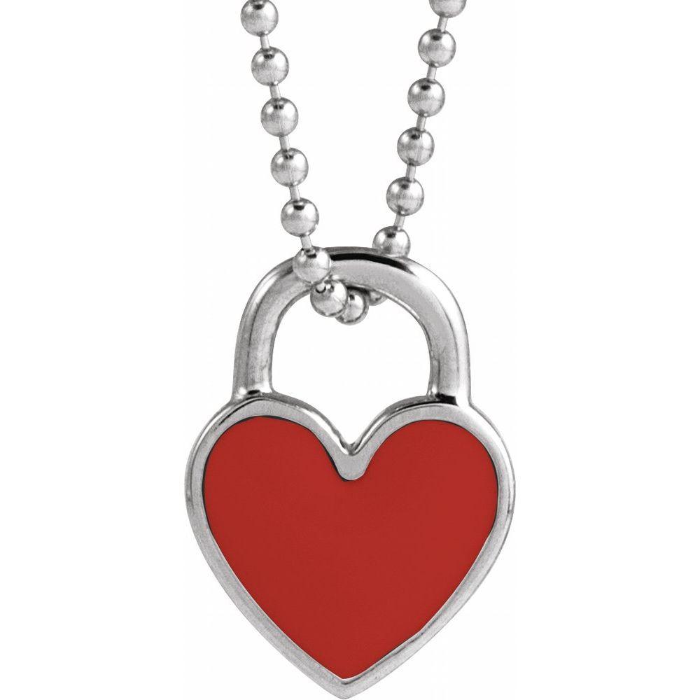 14K Gold Red Enamel Heart Necklace