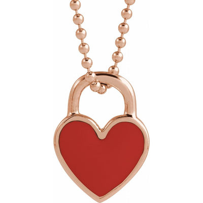 14K Gold Red Enamel Heart Necklace