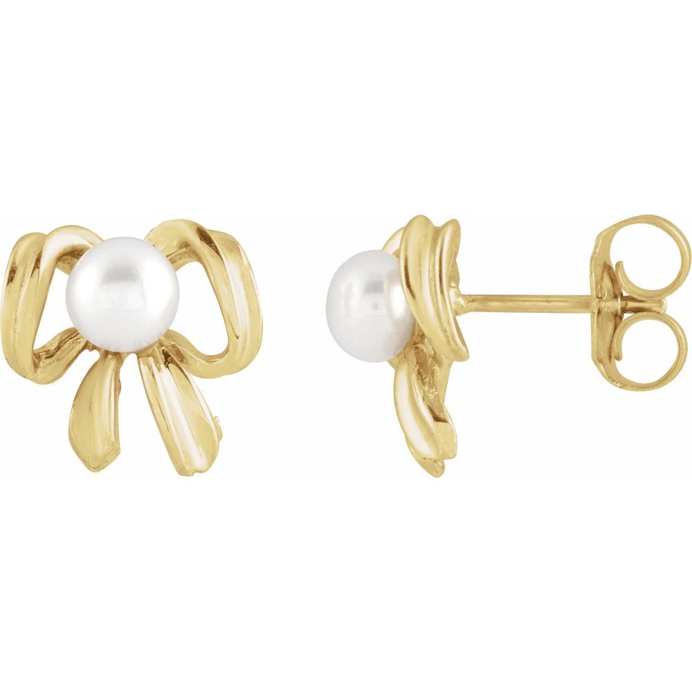 14K Gold Cultured White Freshwater Pearl Earrings