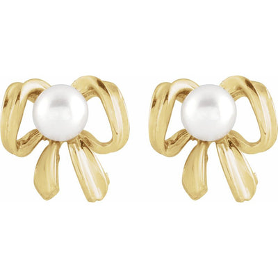 14K Gold Cultured White Freshwater Pearl Earrings