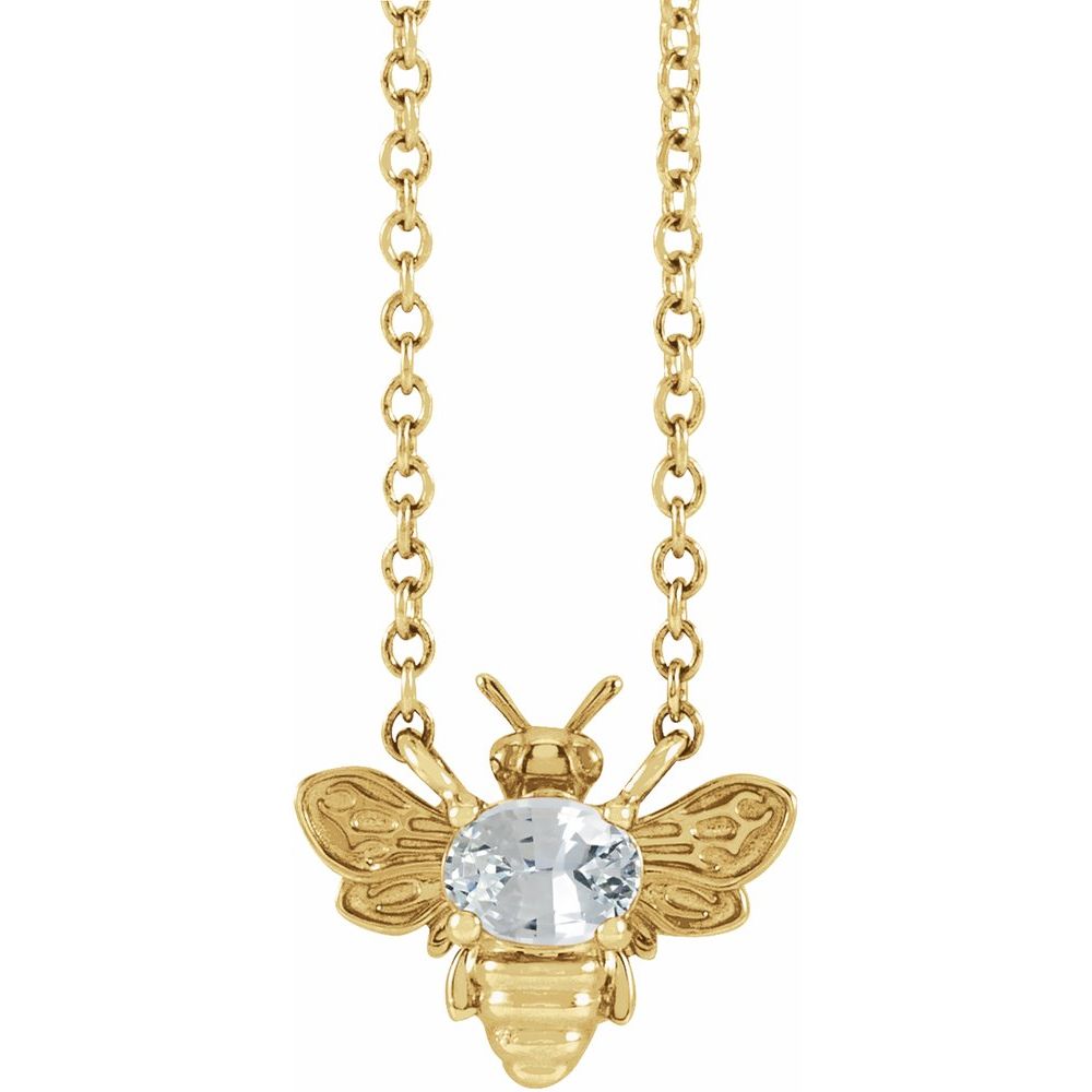 14K Gold Natural White Sapphire Bee Necklace