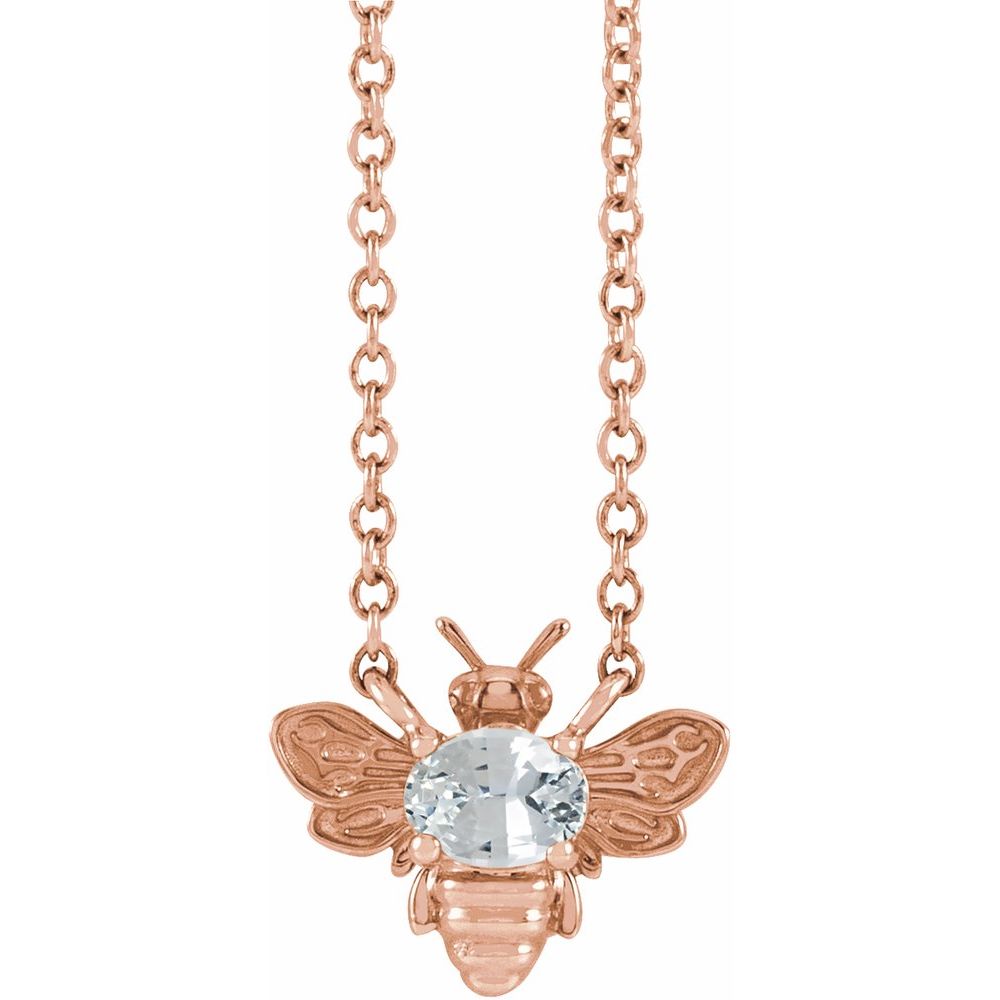 14K Gold Natural White Sapphire Bee Necklace