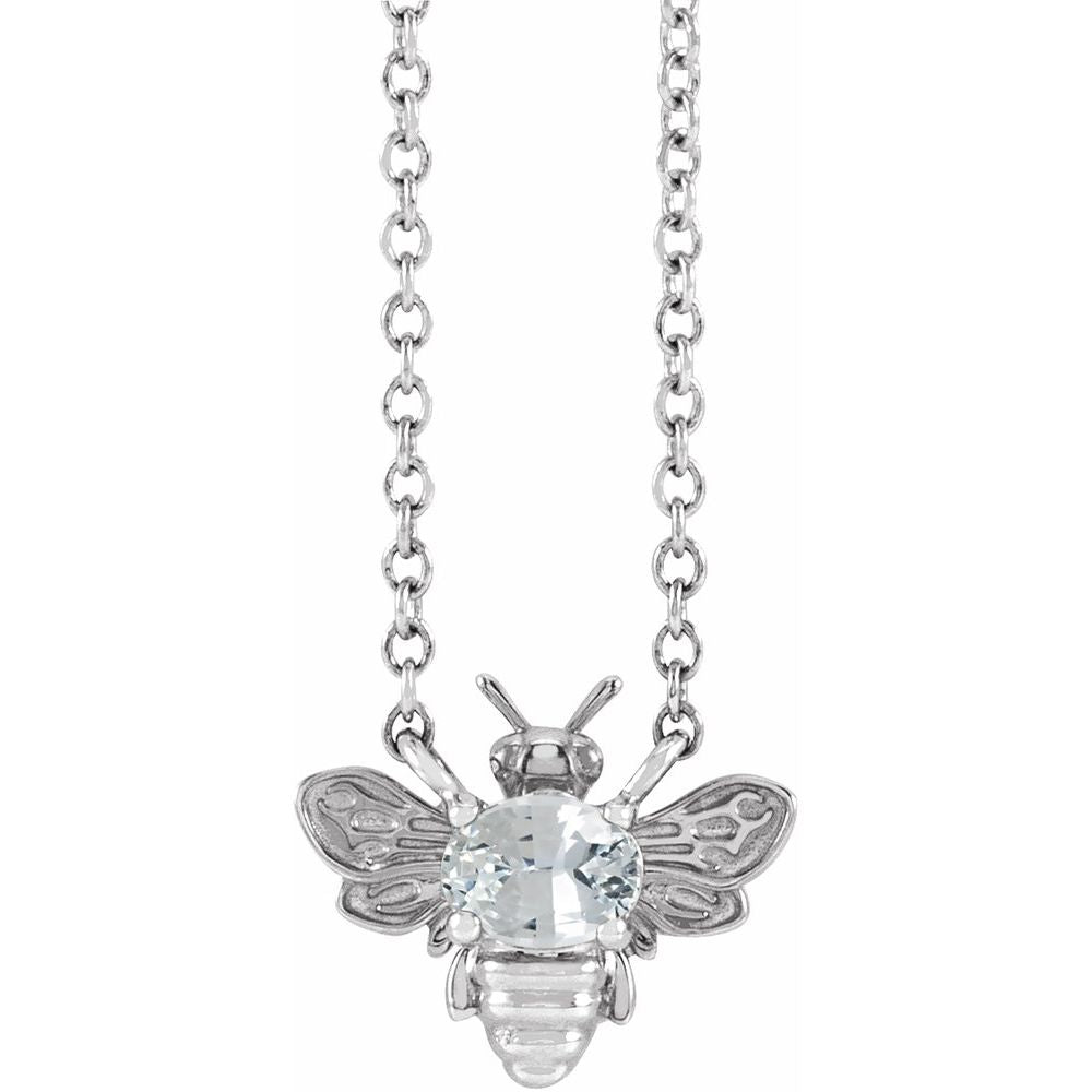 14K Gold Natural White Sapphire Bee Necklace