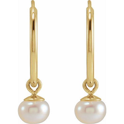 14K Yellow Gold Cultured White Freshwater Pearl 12 mm Endless Hoop Earrings