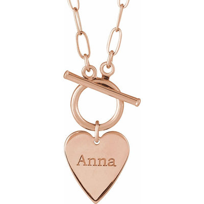 14K Gold Engraveable Heart Toggle Necklace