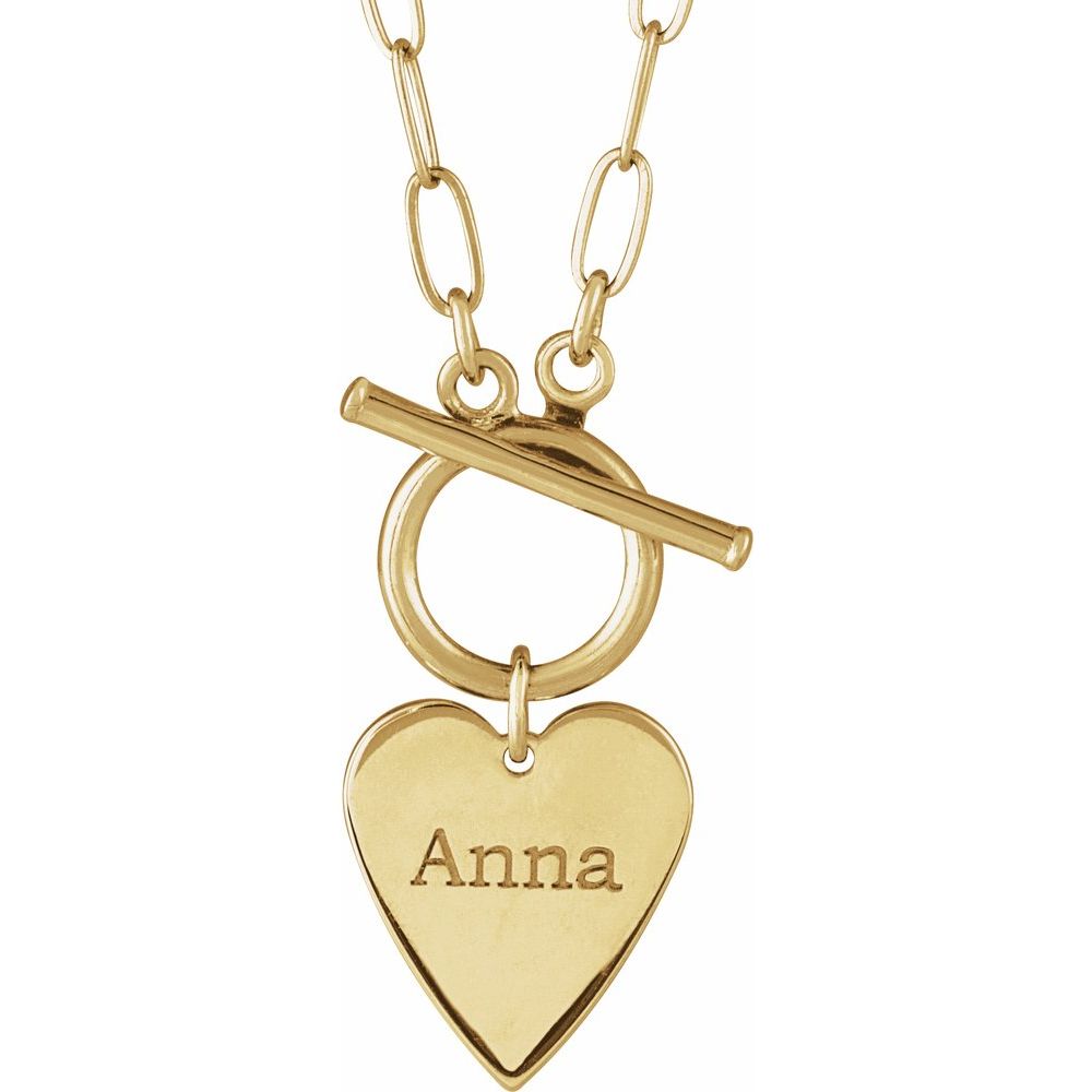 14K Gold Engraveable Heart Toggle Necklace