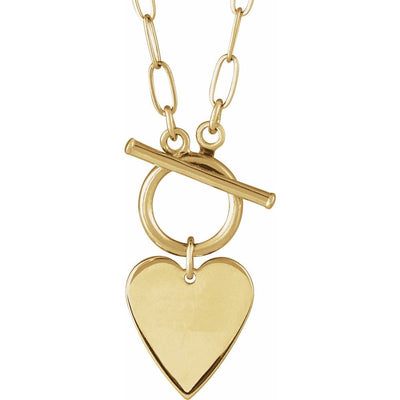 14K Gold Engraveable Heart Toggle Necklace