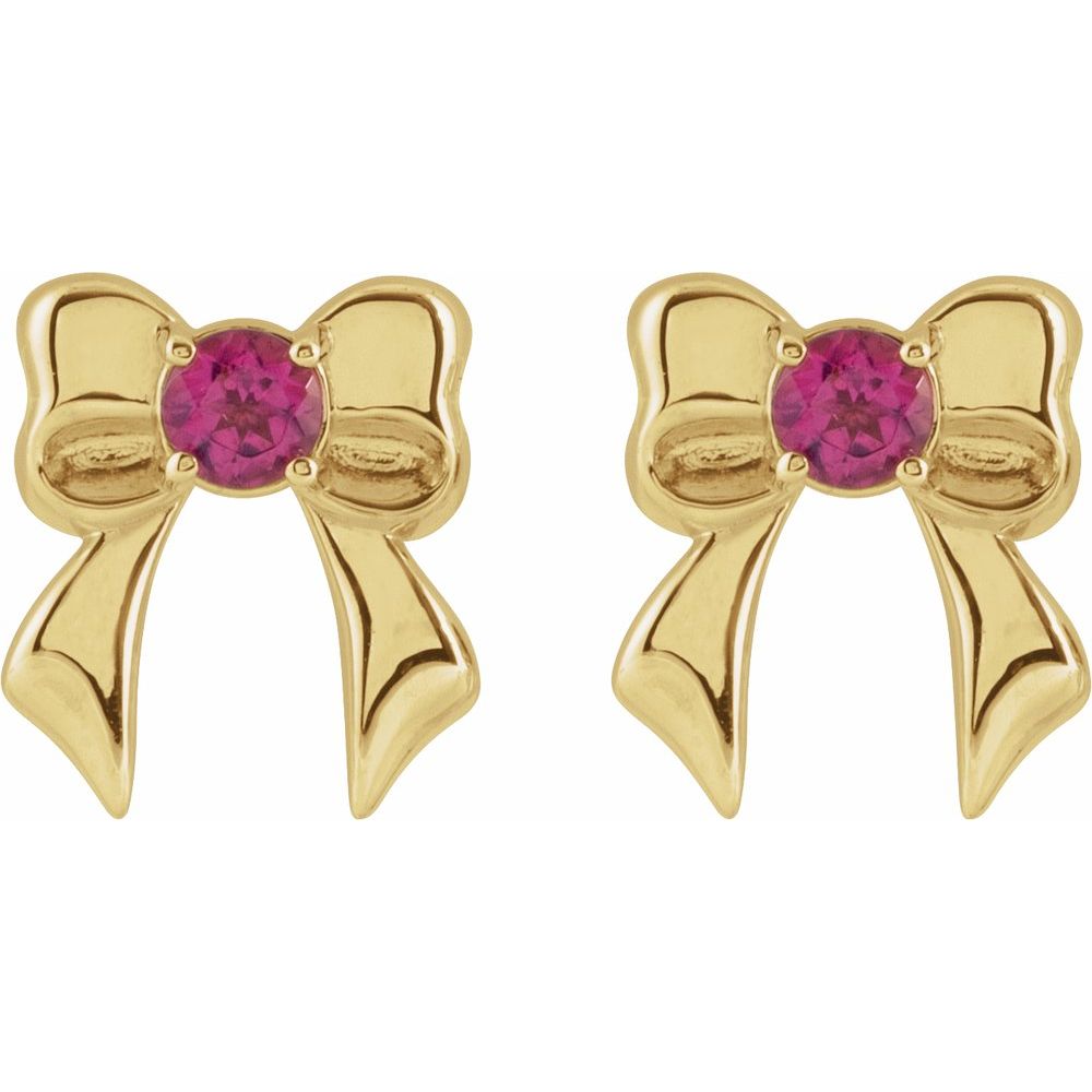 14K Gold Natural Pink Tourmaline Bow Stud Earrings