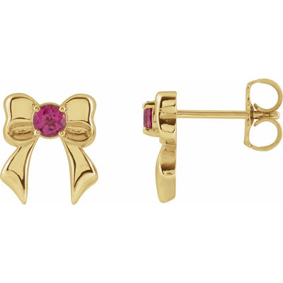 14K Gold Natural Pink Tourmaline Bow Stud Earrings