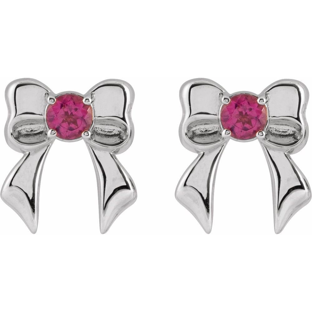 14K Gold Natural Pink Tourmaline Bow Stud Earrings