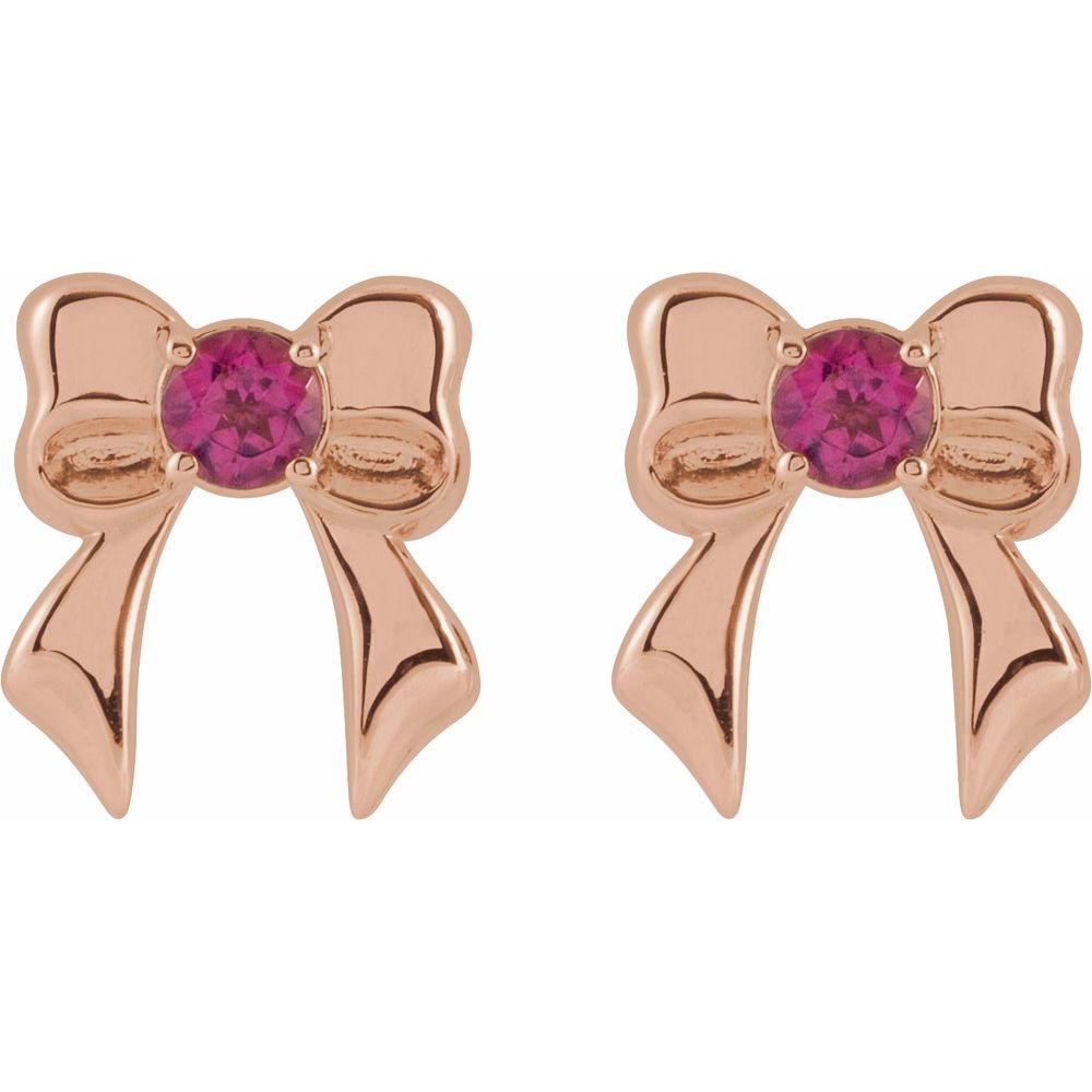 14K Gold Natural Pink Tourmaline Bow Stud Earrings