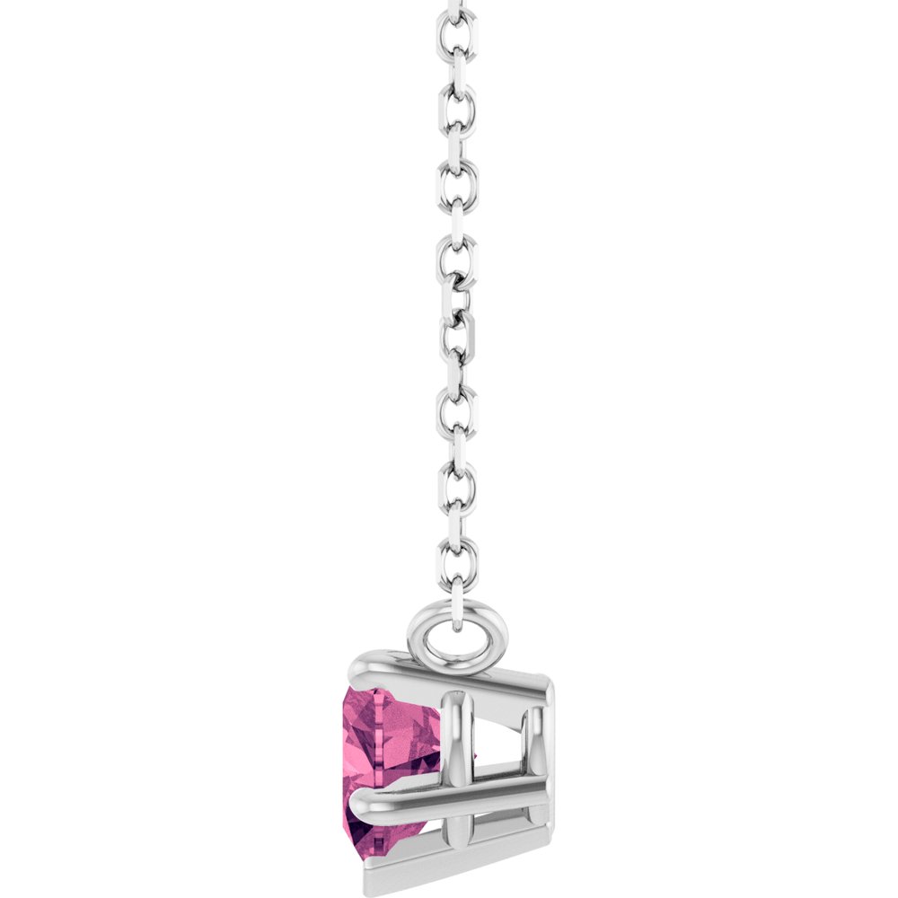 Sterling Silver Natural Pink Tourmaline Solitaire 18" Necklace