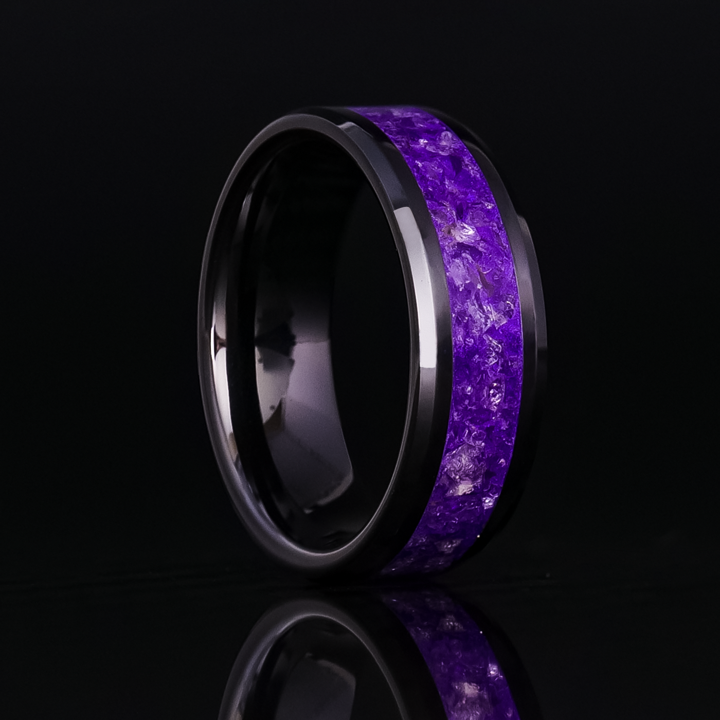Amethyst Glowstone Ring on Black Ceramic - Patrick Adair Designs
