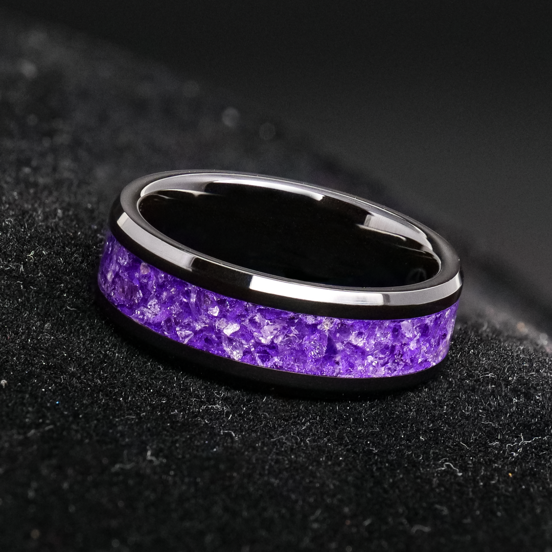 Purple, Amethyst, Glow in the dark, top Mans ring, Women’s ring, Wedding band, engagement ring, unique band. Natural gemstone, natural amethyst