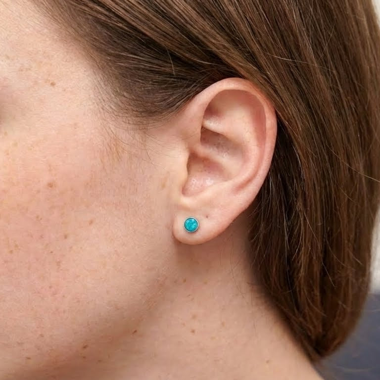 Round Bahama Blue Opal Glowstone Earrings