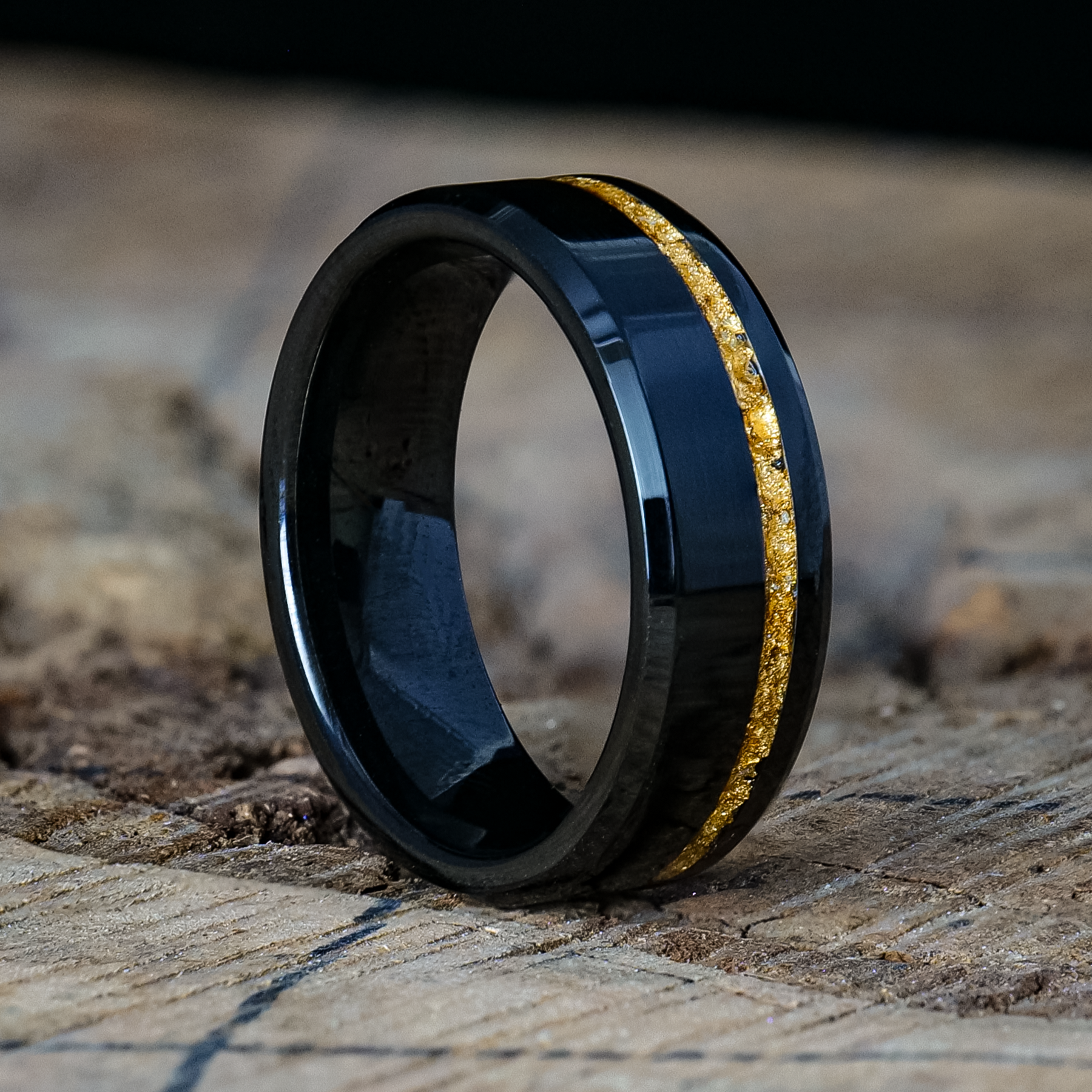 24K Gold | on Adair Ring Designs Leaf Black Ceramic Patrick