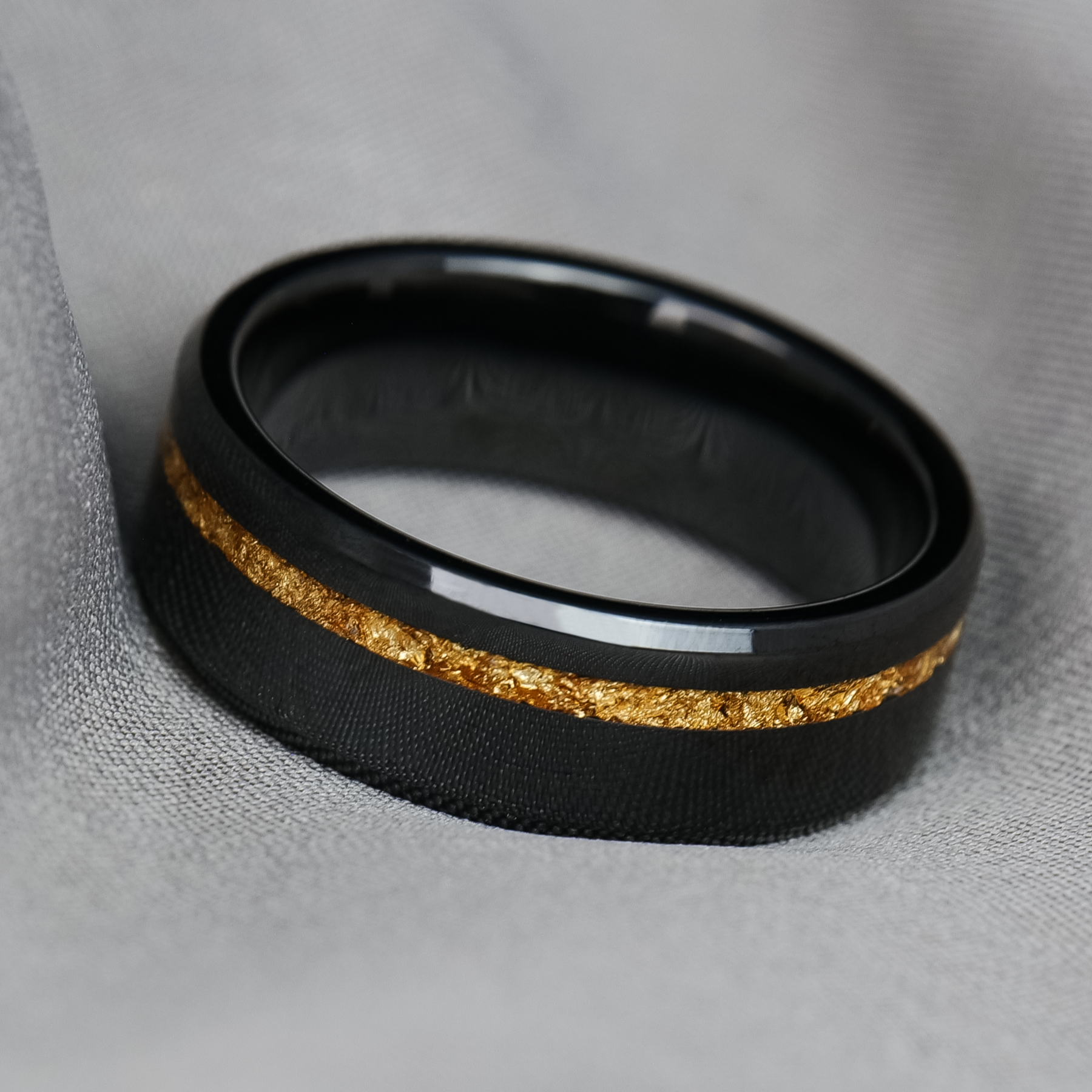 Adair Ceramic Leaf Black on | Ring Patrick 24K Designs Gold