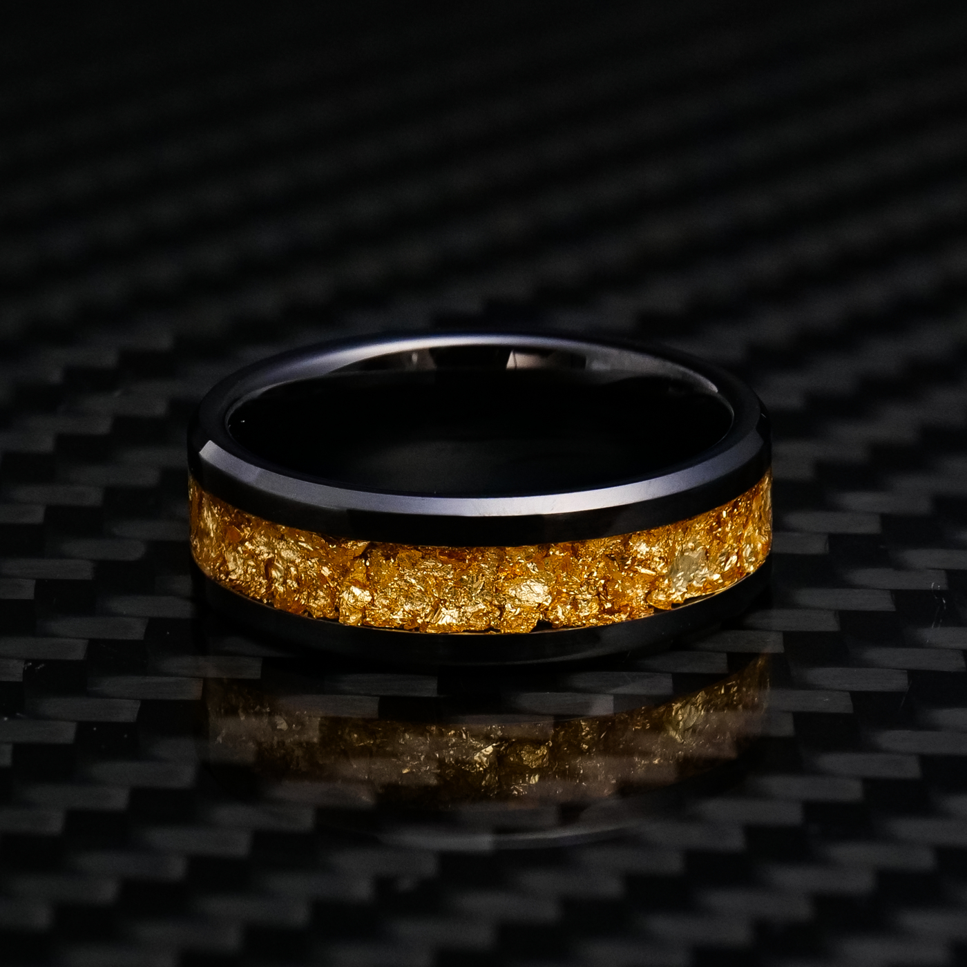 24K Gold Leaf Ring on Black Ceramic | Full Channel