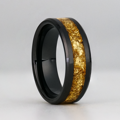 24K Gold Leaf Ring on Black Ceramic | Full Channel