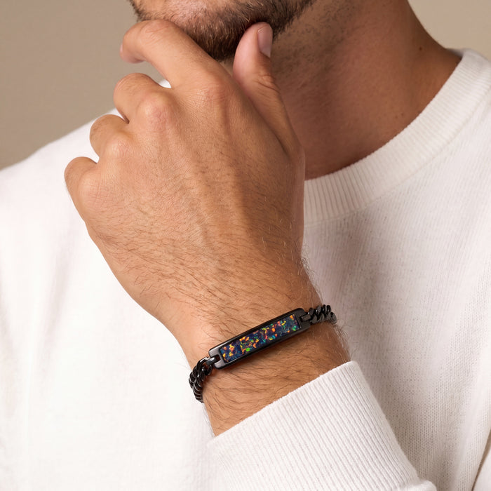 Black Fire Opal Glowstone Cuban Link ID Bracelet