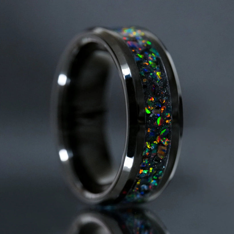 Black fire opal ring