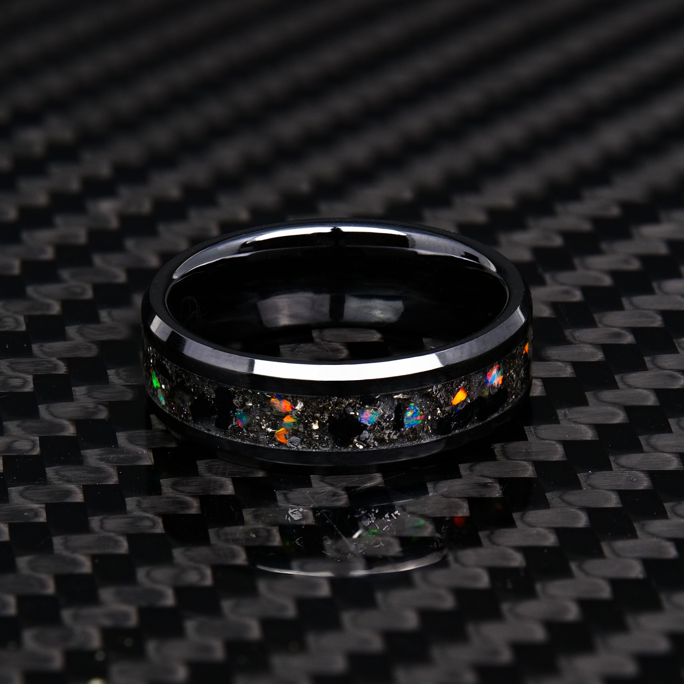 Black Tourmaline Glowstone Ring on Black Ceramic - Patrick Adair Designs