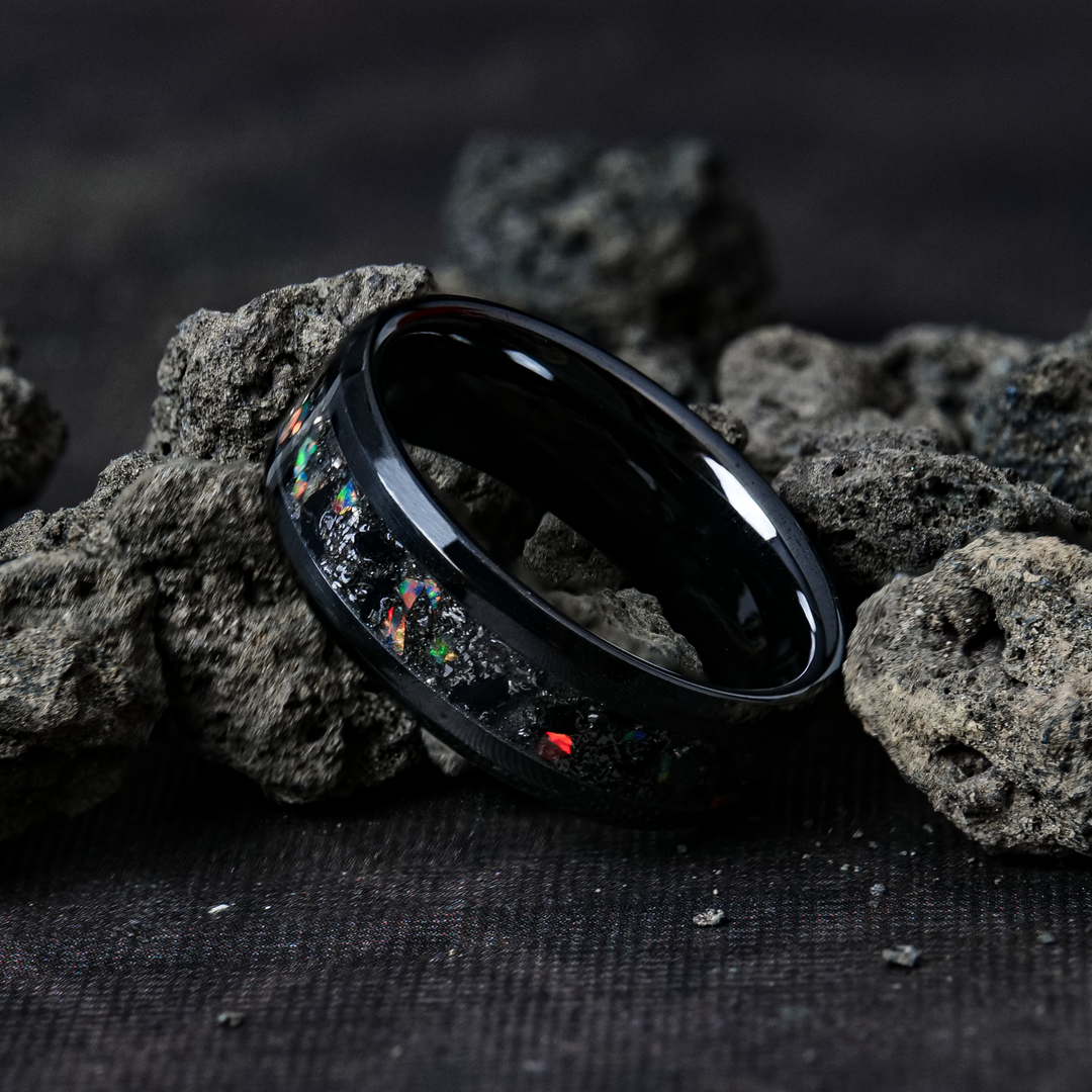 Matching Black Tourmaline Glowstone Ring on Black Ceramic