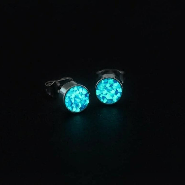 Round Black Emerald Opal Glowstone Earrings