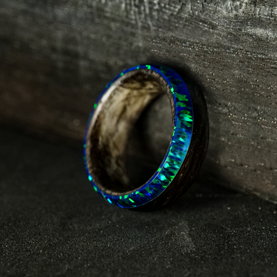 Ebony Wood and Black Emerald Opal Ring - Patrick Adair Designs