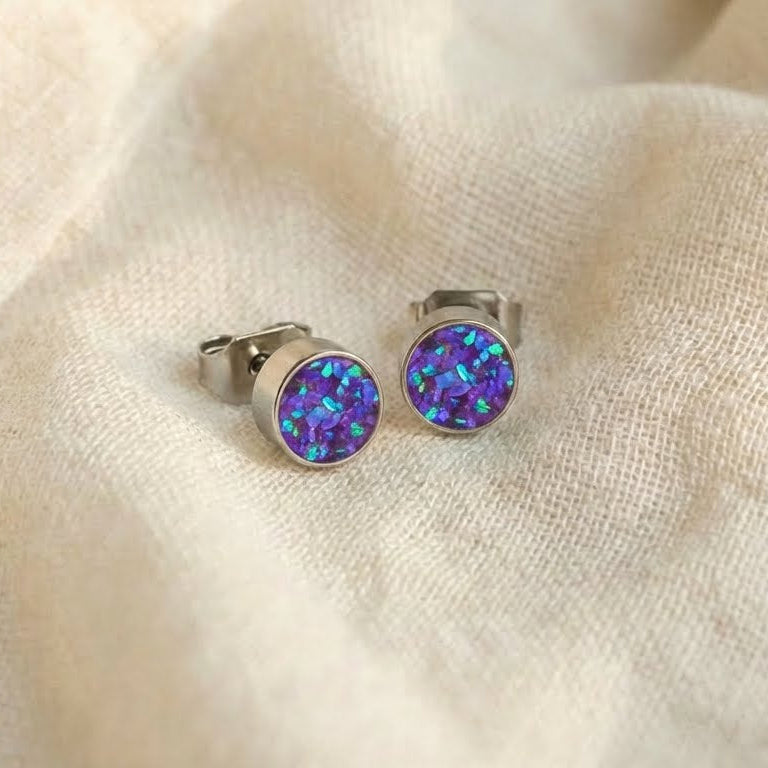 Round Lavender Opal Glowstone Earrings