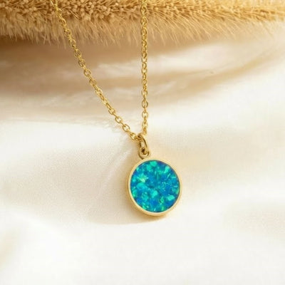 Bahama Blue Opal Glowstone Circular Pendant Necklace