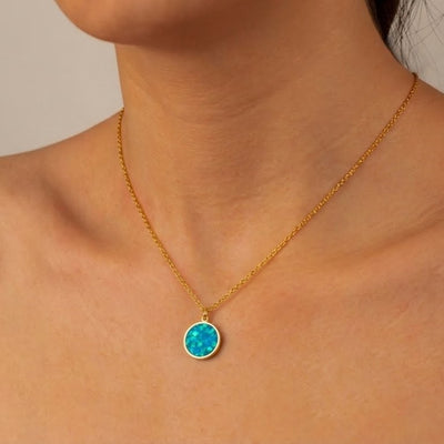 Bahama Blue Opal Glowstone Circular Pendant Necklace