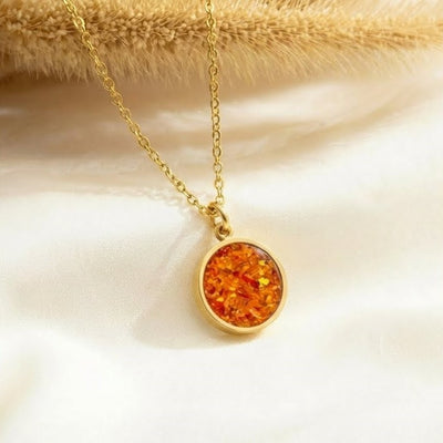 Orange Fire Opal Glowstone Circular Pendant Necklace