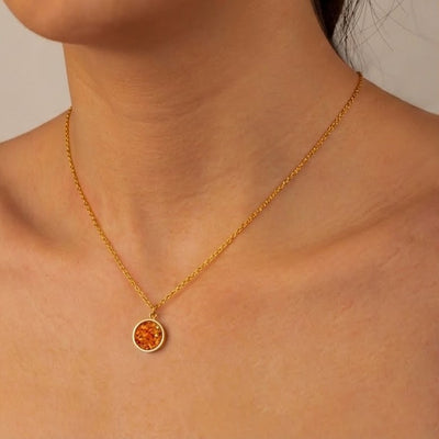 Orange Fire Opal Glowstone Circular Pendant Necklace
